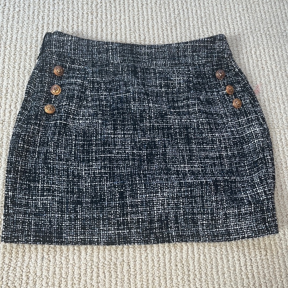 Old money aesthetic Mini Skirt Black with Gold buttons